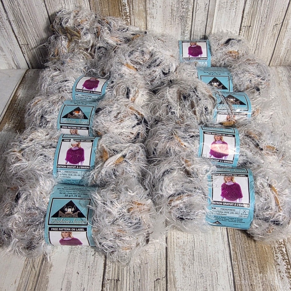11 Skeins Phentex Fashion Seven Eyelash Yarn Ivory Bulky Weight 64yds Each - Picture 2 of 9